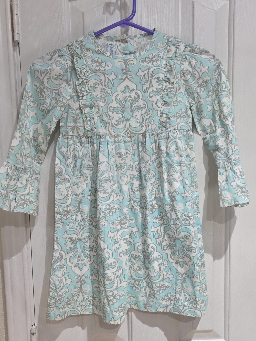 Serendipity Girls' Mint and White Patterned Ruffle Dress Size 5